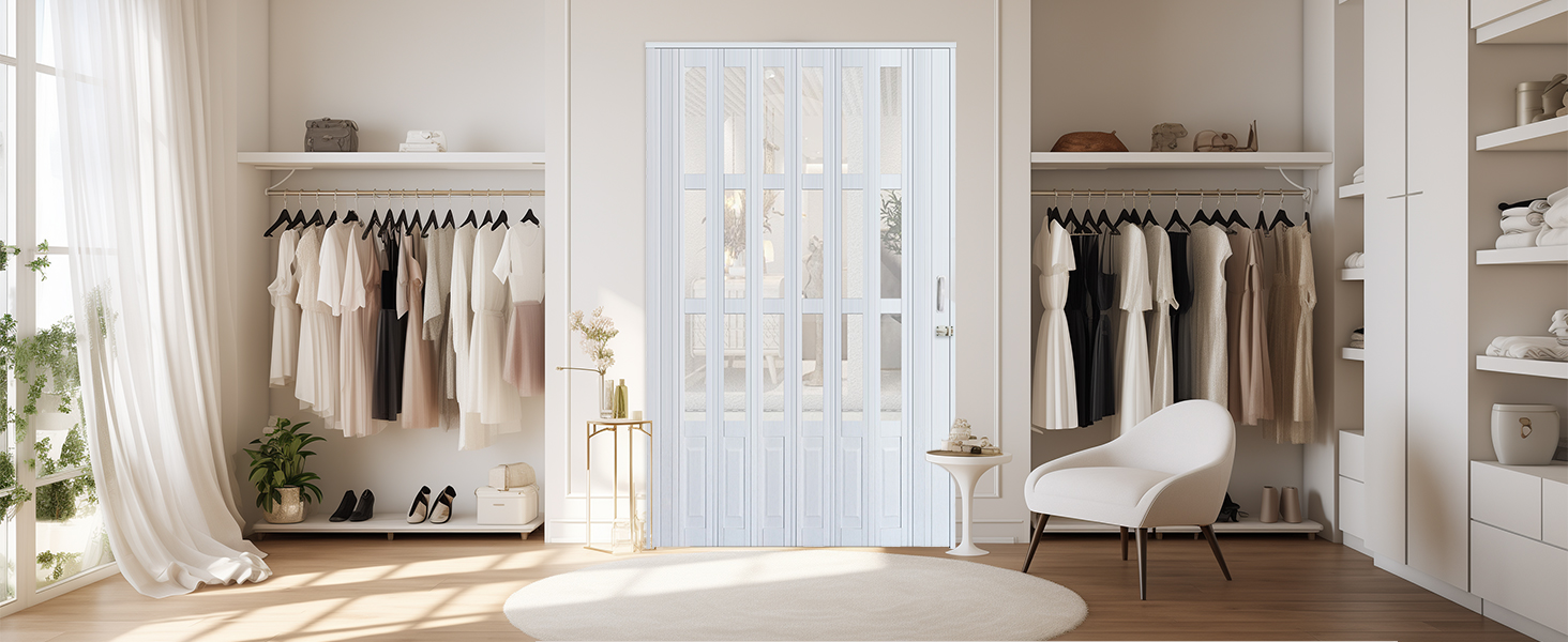 CCBOYSHARDWARE 48X80in Accordion Door with Clear Panels, Interior