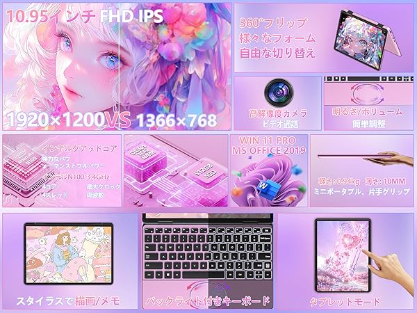Amazon.co.jp: 2in1ノートパソコン タッチスクリーン 10.95