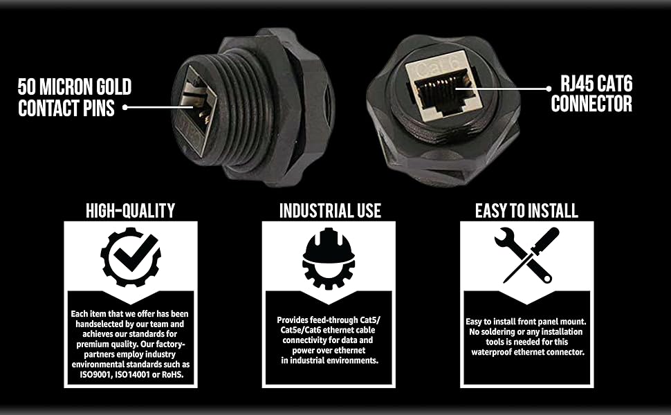 Shielded Industrial Panel Mount Is A Female/Female Couple p67 Water Protection Feed Through Cat6