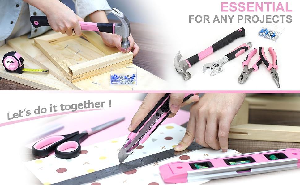 TOPLINE 208Piece Pink Ladies Tool Kit with Round Pouch, Pink Tools Kit