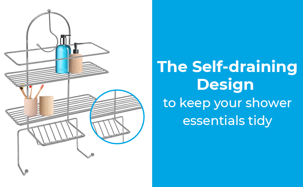 Blue Canyon 2 Tier Hanging Shower Caddy With Hook & Soap Dish, No Drill