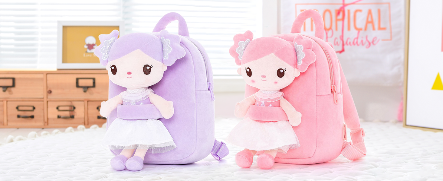  Gloveleya Toddler Backpack Kids Backpack with Candy Purple Doll 9"