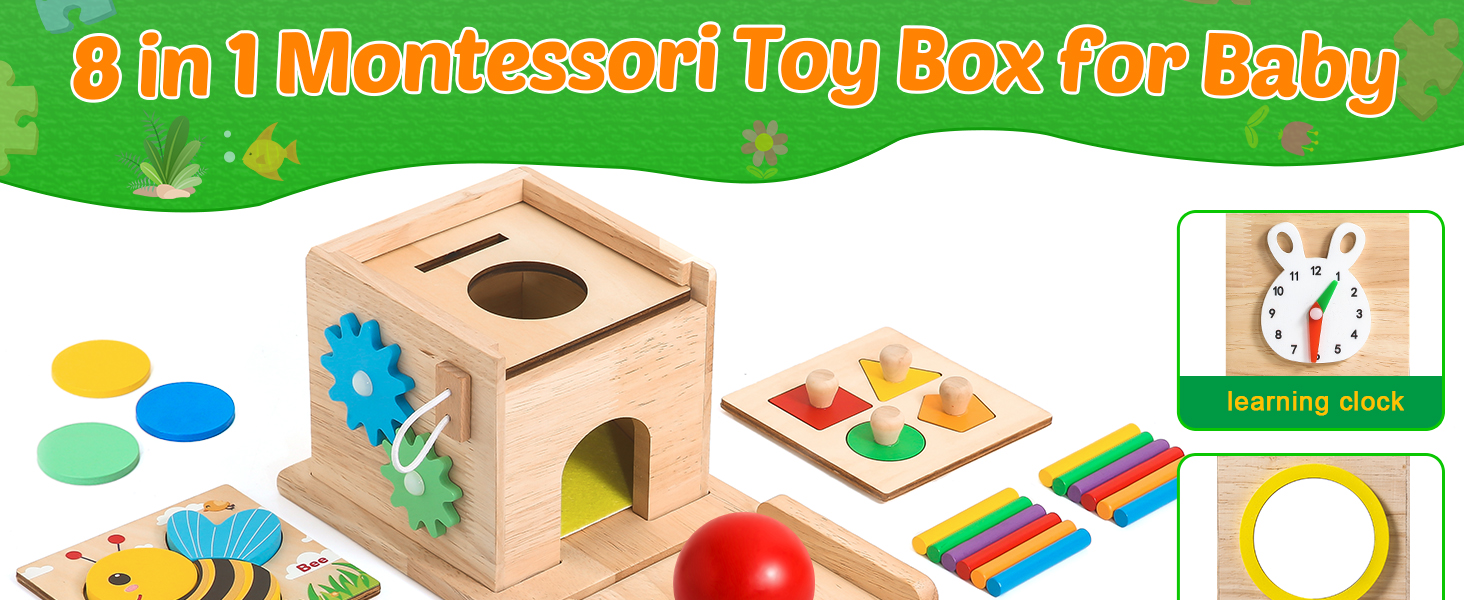 8-in-1 Wooden Play Kit Montessori Toy, Object Permanence Box- Toddler Learning Toy