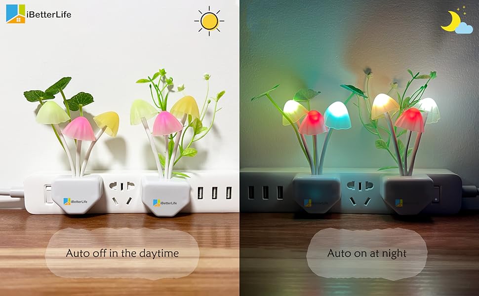 LED Mushroom Night Light Lamp with Dusk to Dawn Sensor,Plug in LED Bed Cute Mushroom Nightlight