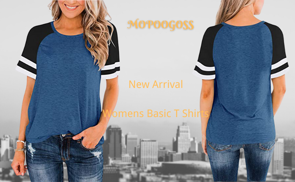 Womens Crewneck Short Sleeve T Shirts Striped Color Block Casual Loose Fit Tunic Tops Blouse