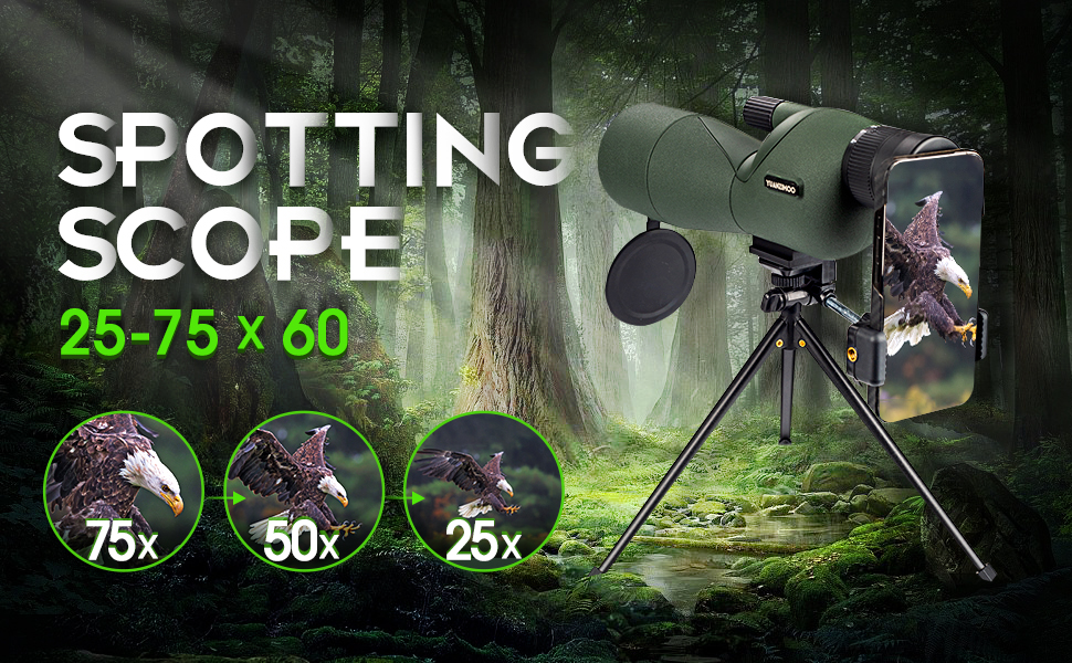 YUANZIMOO 2575x60 Spotting Scopes with Tripod Carrying Bag