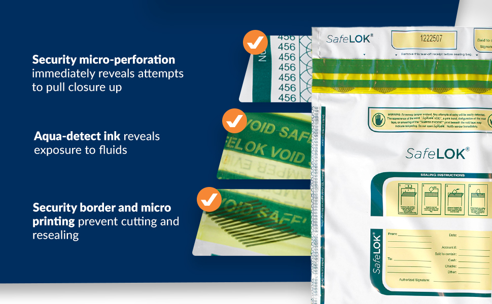 CONTROLTEK SafeLOK TamperEvident Seal Cash Deposit Bags