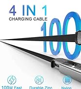 4-in-1 USB-C Fast Charging Cable (100W) – 6 FT Flat Braided Multi Charger with Lightning, USB-C, ...