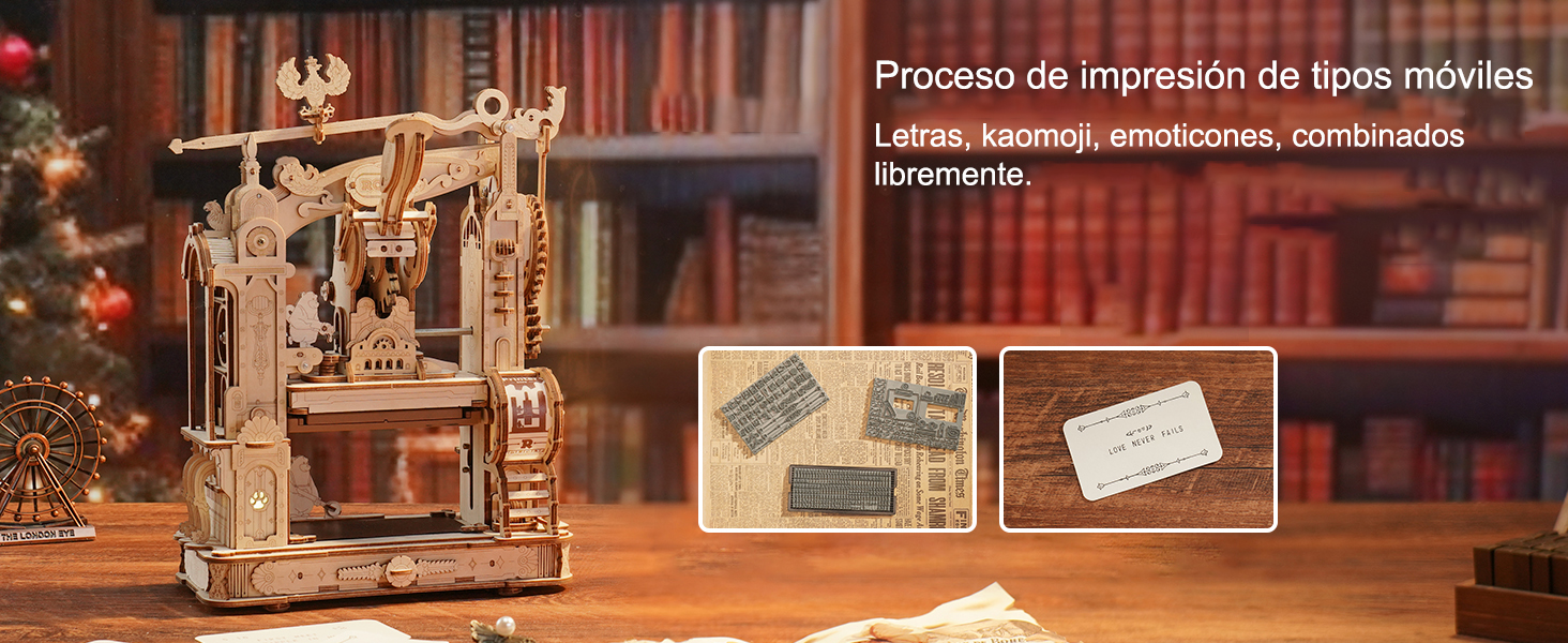 ROBOTIME ROKR MINI MINI IMPRENTA D0-IT-YOURSELF Rompecabezas 3D presione el mango, entinte, invierta e imprima 3 planchas de impresión ROBOTIME ROKR MINI MINI IMPRENTA D0-IT-YOURSELF Rompecabezas 3D presione el mango, entinte, invierta e imprima 3 planchas de impresión