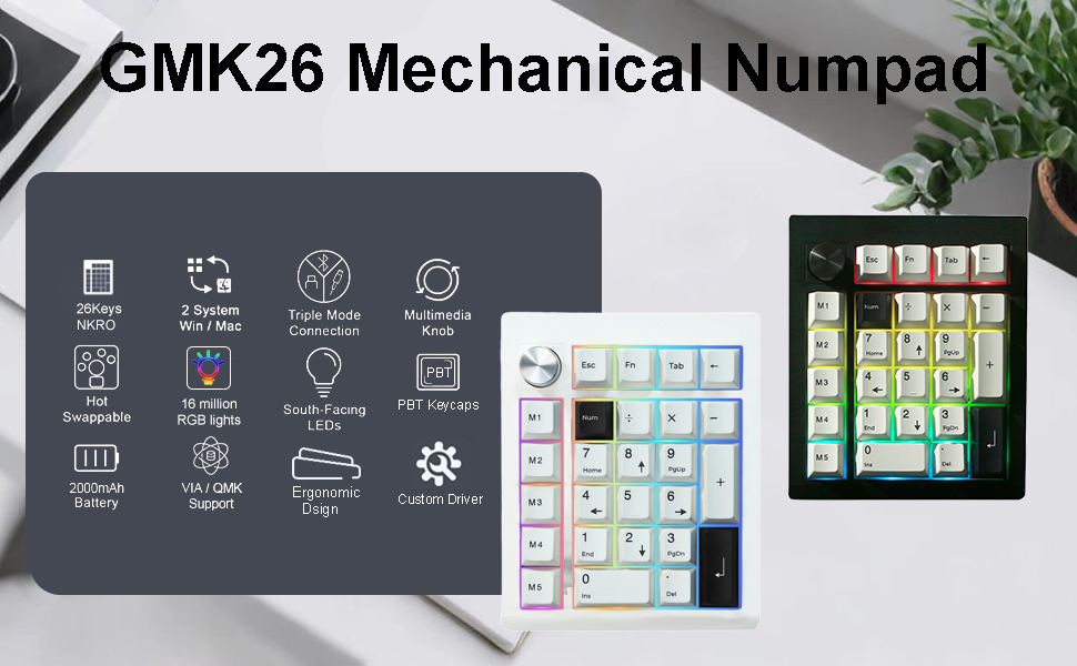 Amazon.com: GMK26 Mechanical Numpad,QMK/VIA Macro Keypad BT5