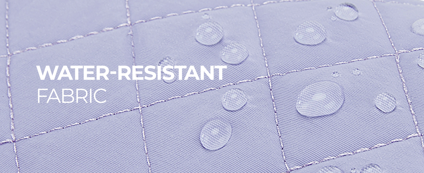 a close up of a purple fabric with the word resistant on it.