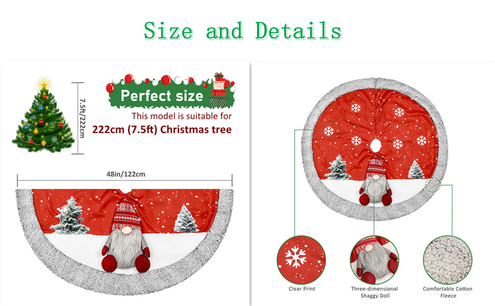 Bylphy Christmas Tree Skirt Red 48inch Xmas Tree Skirt with 3D Gnome