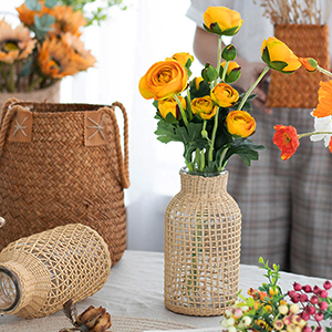 Glass Vase with Rattan Cover