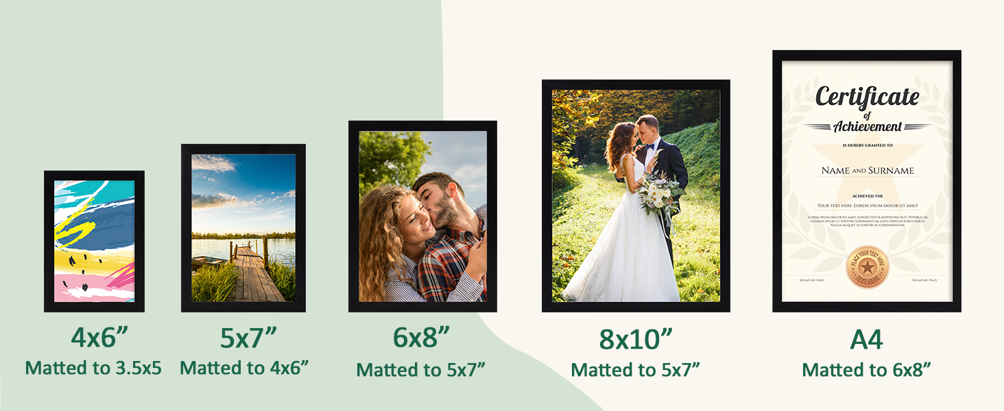EYMPEU Black 7x5 Photo Frames, Display Pictures 6x4 with Mat or 7x5