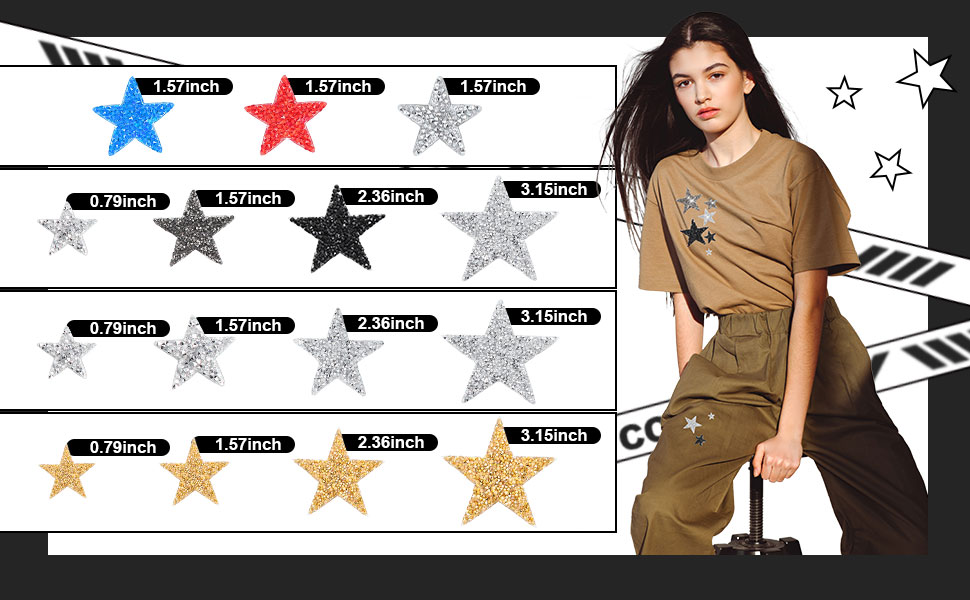 Geosar 60 Pcs Iron on Star Patches Star Shape Rhinestone