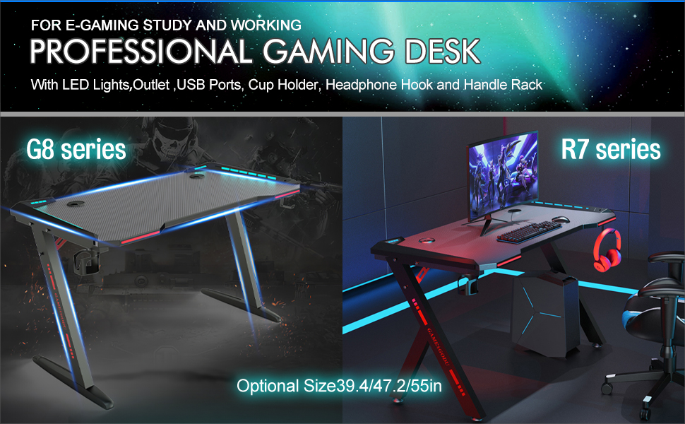 SK Depot™ Gaming Desk with RGB LED Lights,55” YShape Computer Desk
