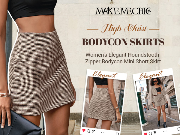 Amazon.com: MakeMeChic Women's Houndstooth Mini Skirt High