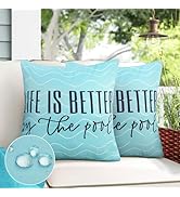 Adabana Blue Outdoor Waterproof Throw Pillow Covers 18x18 Inch Set of 2 Decorative Porch Pillows ...