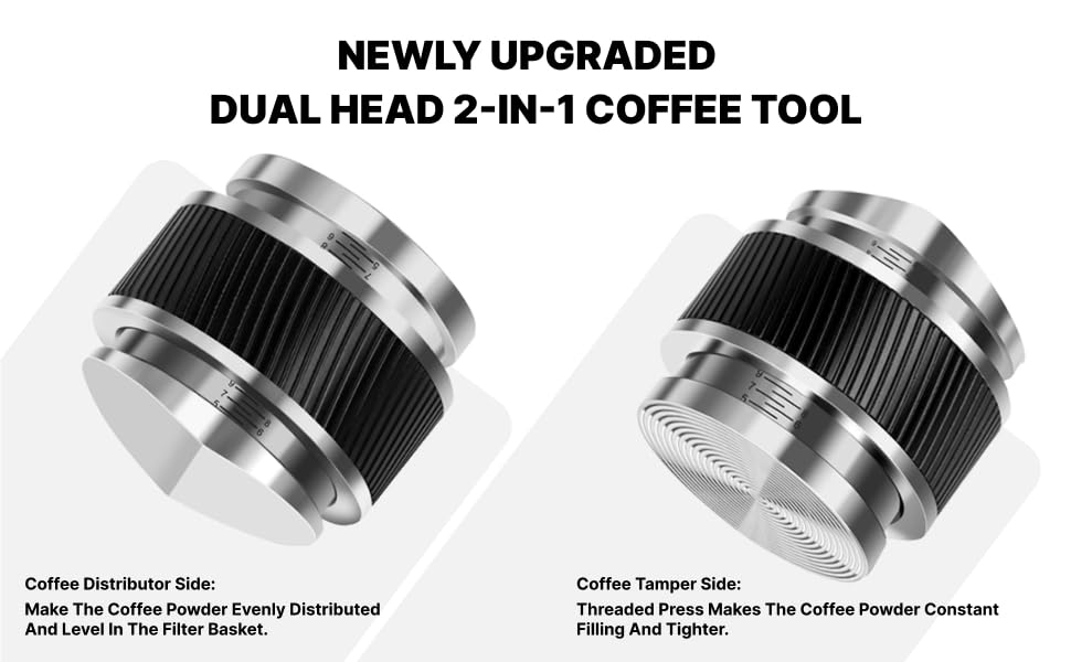 PUSEE 58mm Coffee Distributor & Tamper,Dual Head Adjustable