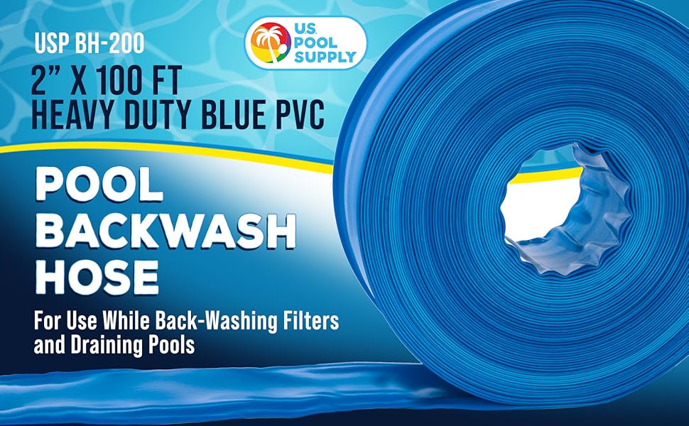 U.S. Pool Supply 1.5&#34; x 100&#39; Heavy Duty Blue PVC Pool Backwash Hose