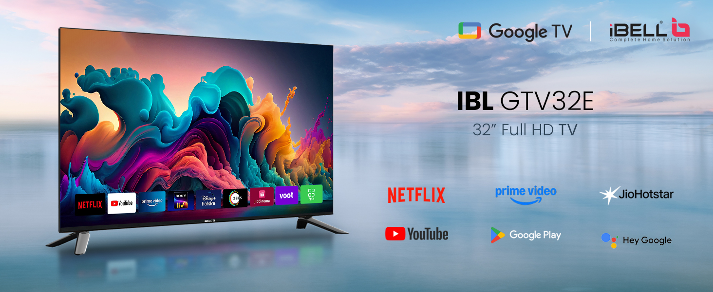 IBELL 32 Inch Frameless Smart Google TV with Full HD Display, Android 11.0, Voice Control