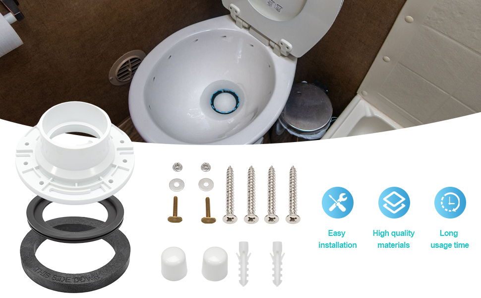 3 Inch Socketed RV Toilet Flange and RV Toilet Seal Kit for