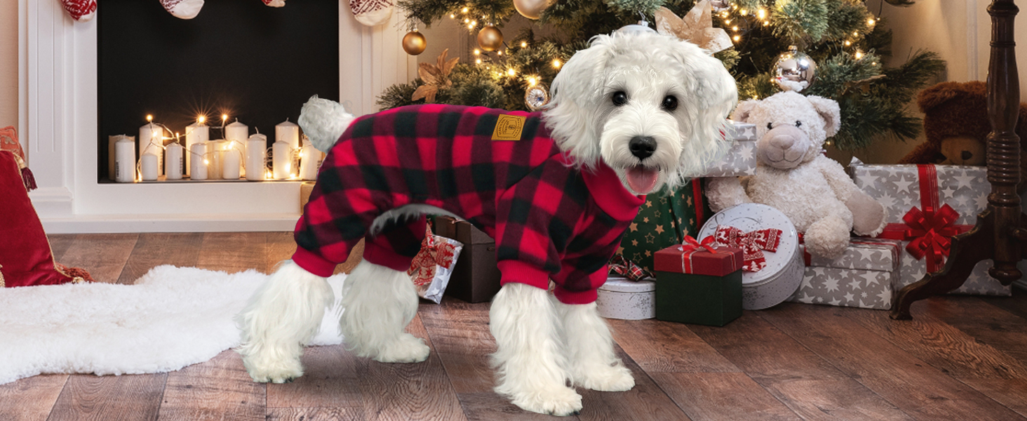 XPUDAC Dog Christmas Pajamas Plaid Dog Clothes for Small