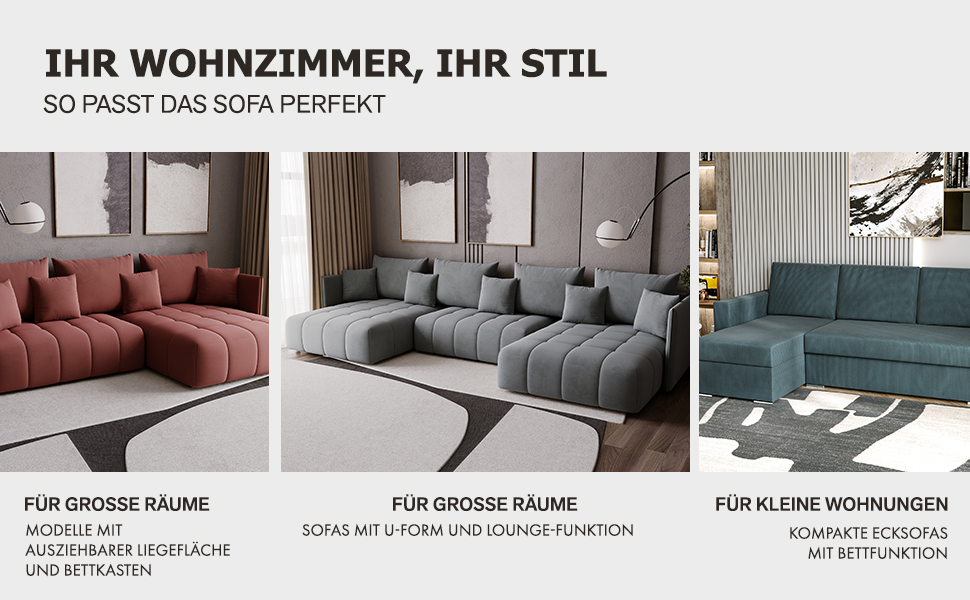 ecksofa mit schlaffunktion, schlafsofa modern, sofa mit bettkasten