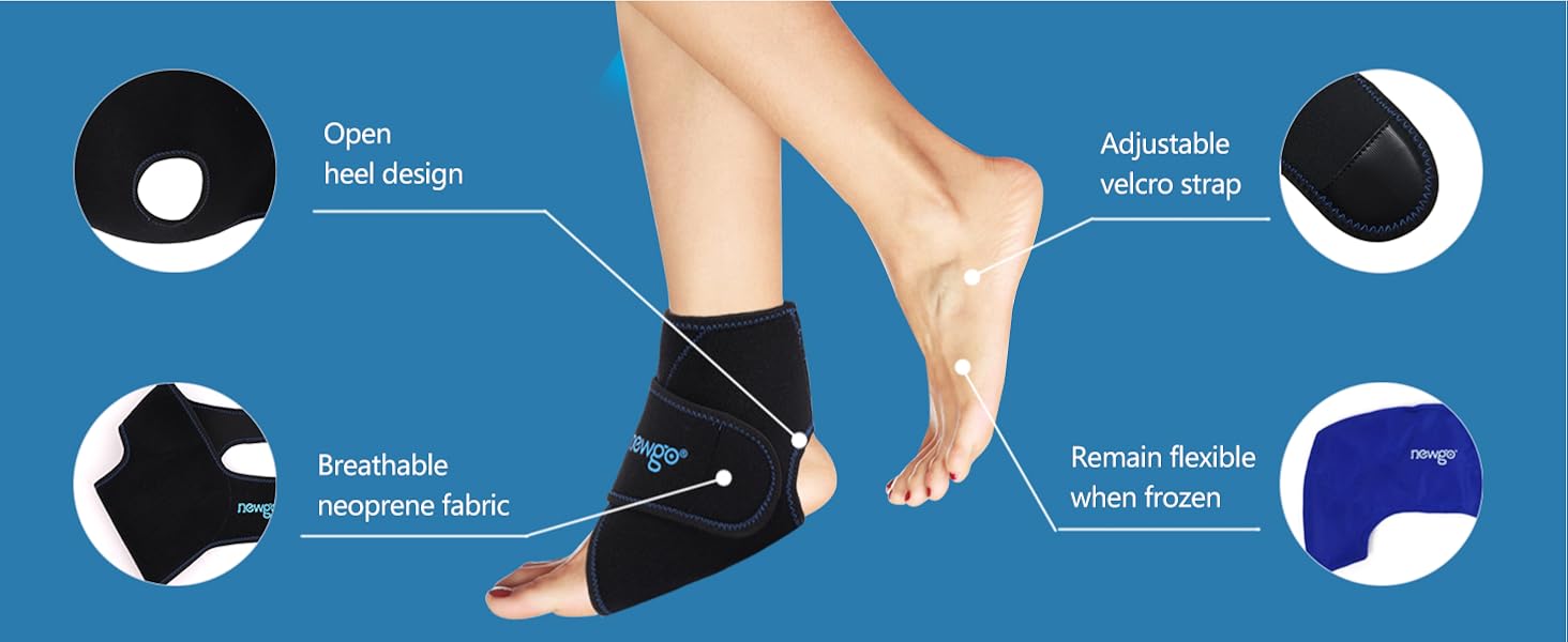 NEWGO Ankle Ice Pack Wrap Reusable Hot Cold Compress Foot Ice Pack for