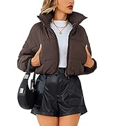 Lumister Womens Lightweight Quilted Jacket Long Sleeve Stand Collar Zipper Cropped Puffer Jacket ...