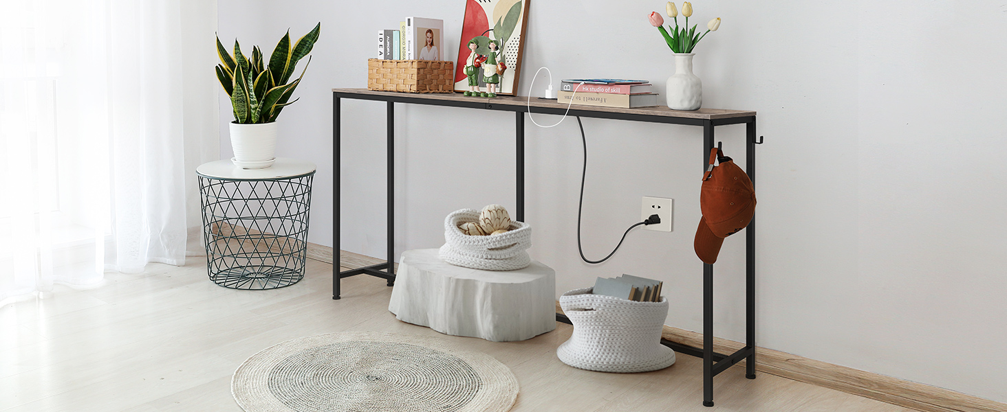 Black Console Table with Outlet Narrow Long Entryway Table Skinny Couch