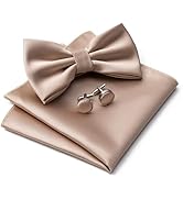 Aegero Mens Solid Color Double Fold Pre-tied Bow Tie and Pocket Square Cufflinks Set Formal Tuxed...