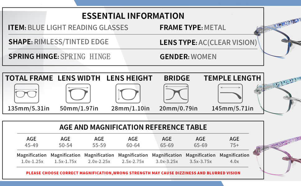  Rimless Reading Glasses Blue Light Blocking Stylish Tinted Readers