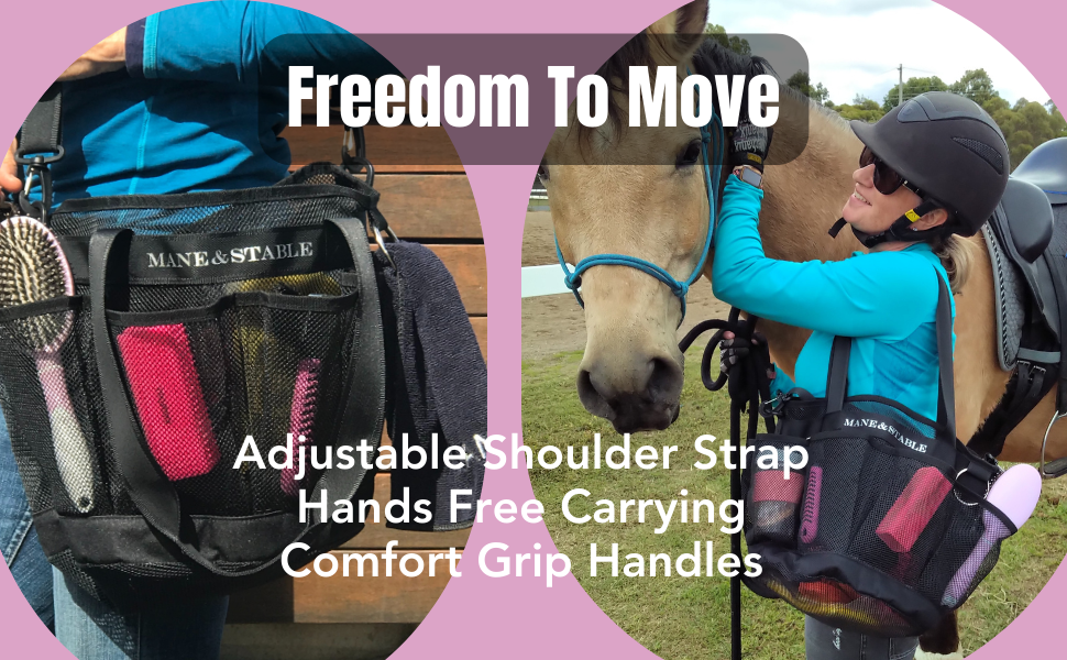 Horse grooming bag for hands free carrying