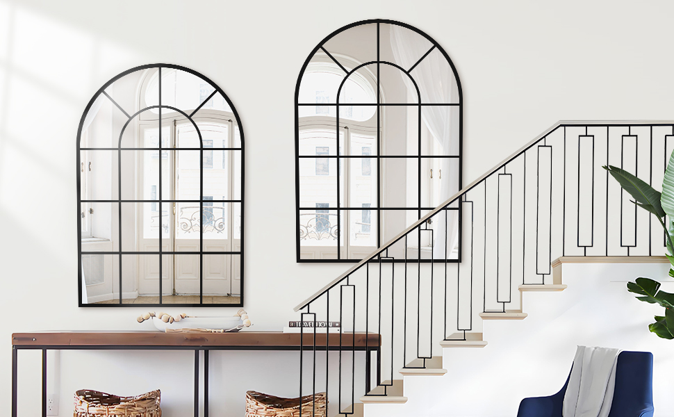 NIMURY Arched Mirror, 30x48 inch Arch Window Mirror, Black