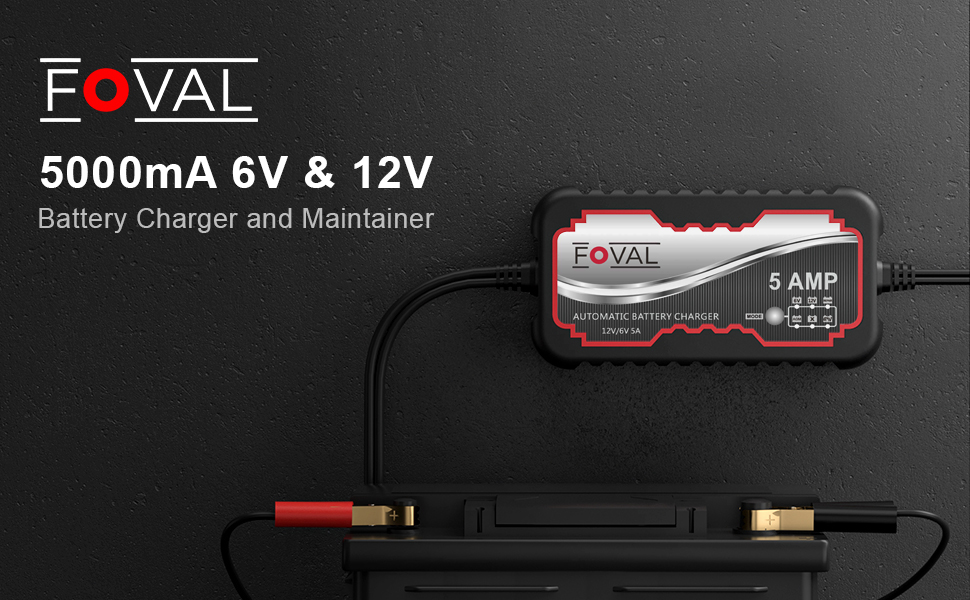 【Upgraded】 FOVAL 5Amp Smart Car Battery Charger, 6V and 12V