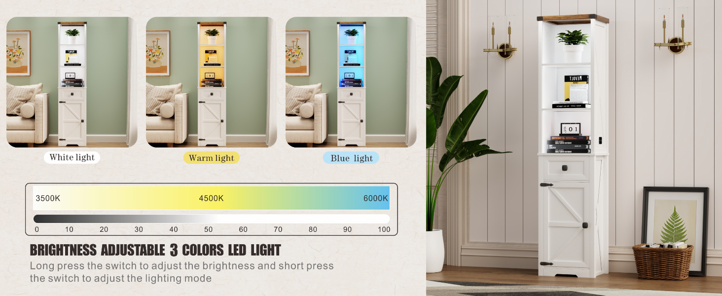 FREDEES White Tall Narrow Bookshelf with Doors/Shelves