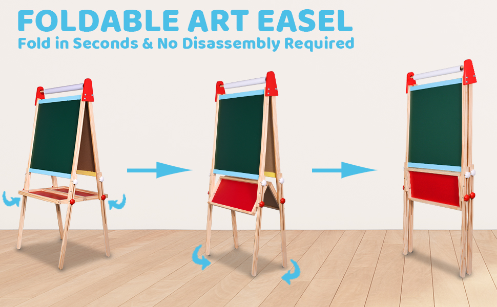 Joyooss Easel for Kids, Wooden Whiteboard & Chalkboard Easel, Foldable
