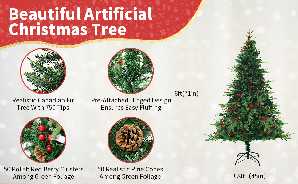 Slok 6FT Artificial Christmas Tree, Premium Christmas Pine