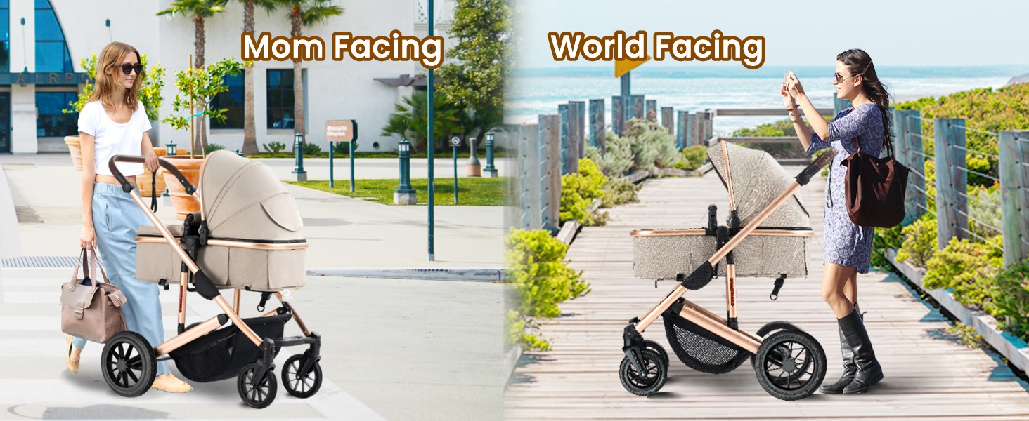 high landscape stroller beige