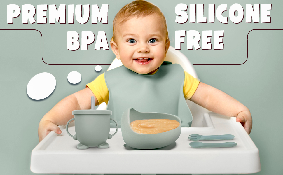 Premium Silcone BPA free baby feeding set.