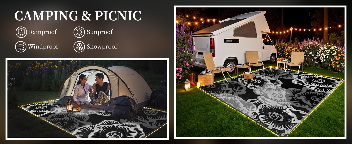 Camping Rugs for Outside Your RV Picnic Mats Straw Beach Mat Sand Free Waterproof 