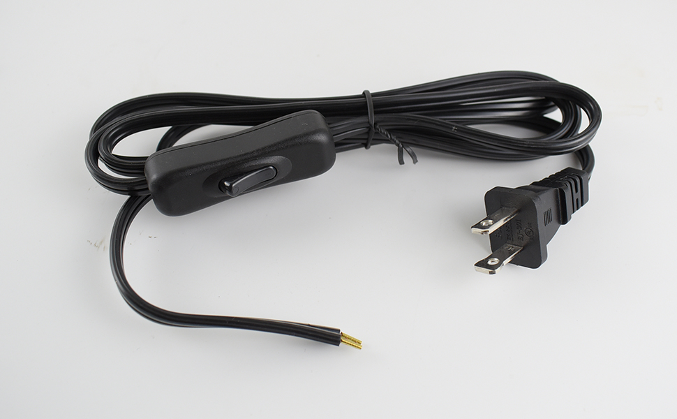 BCQLI Lamp Cord has Button Switch,Plug,Stripped Ends Ready for Wiring,6