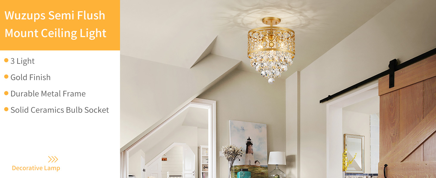 WUZUPS Crystal Drum Chandelier Flushmount