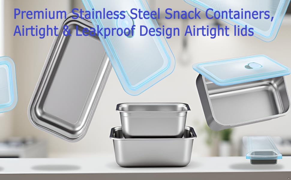 Premium Stainless Steel Snack Containers, Airtight & Leakproof Design Airtight lids