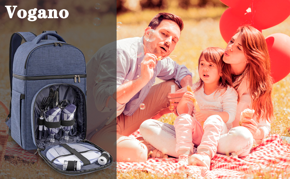 Vogano Insulated Picnic Backpack Bag for 2 Person with Cooler Compartment,with