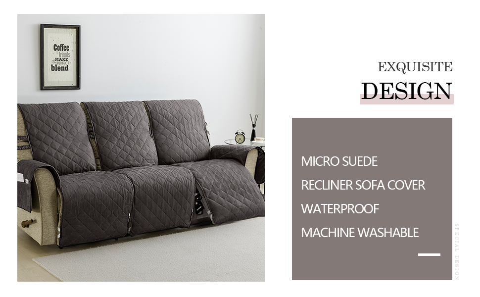 STONECREST Recliner Sofa Cover, Waterproof Microsuede Recliner Sofa Slipcover, Stay in Place