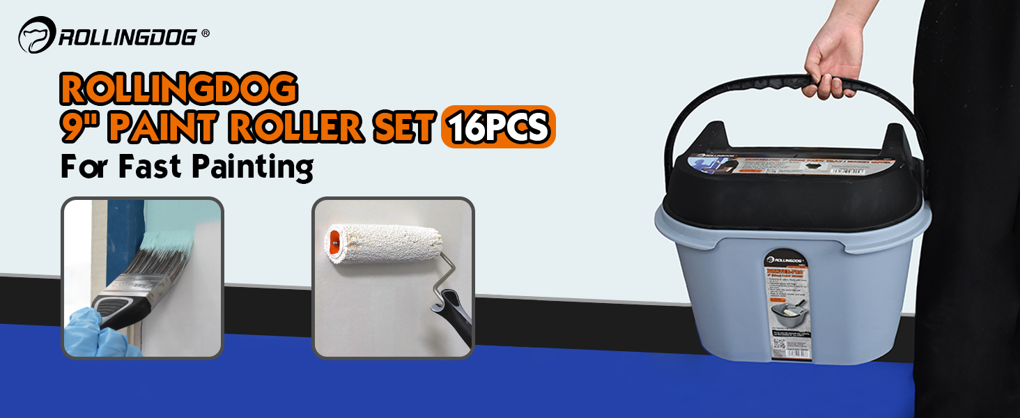 ROLLINGDOG 16PCS Roller Sets for Painting with Paint Roller Tray, Paint