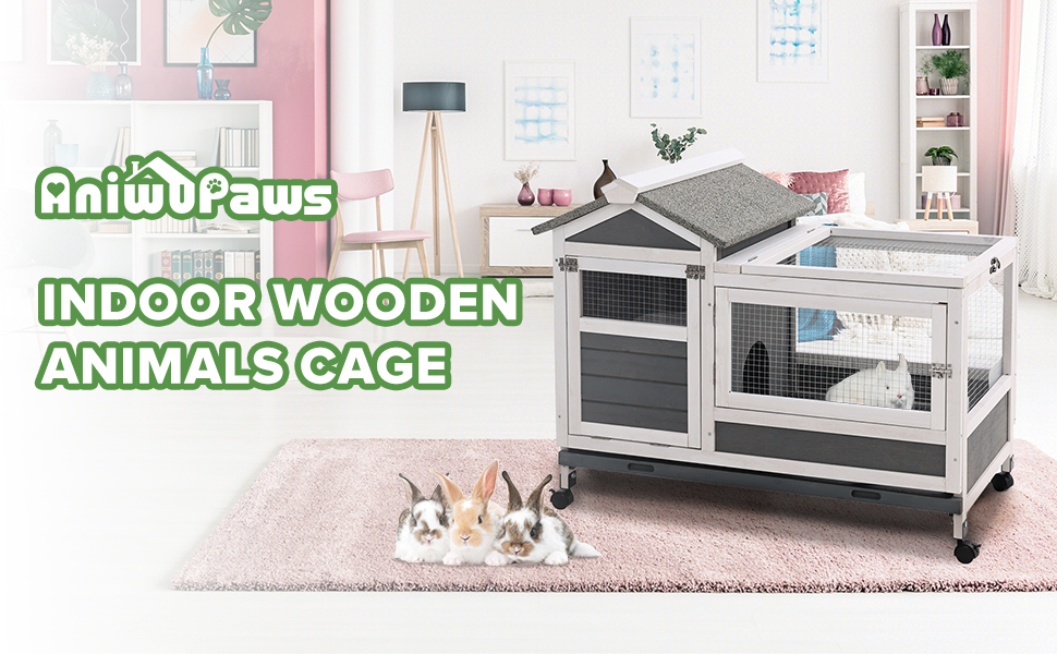 AniwuPaws Rabbit Hutch Indoor/Outdoor with Wheels/No Leak