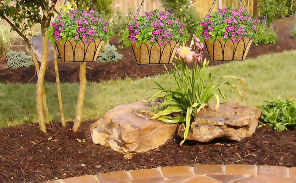 GARDEN KING 14 Inch Square Hanging Basket with Metal Chain & Coco